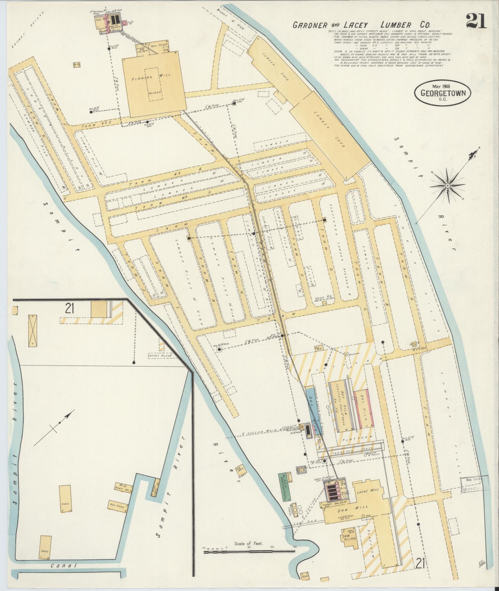 Sanborn Fire Insurance Map from Georgetown, Georgetown County, South Carolina (1908), Sheet #0021 - Complete Map Set gallery image, historic Sanborn map, vintage wall art, South Carolina South Carolina