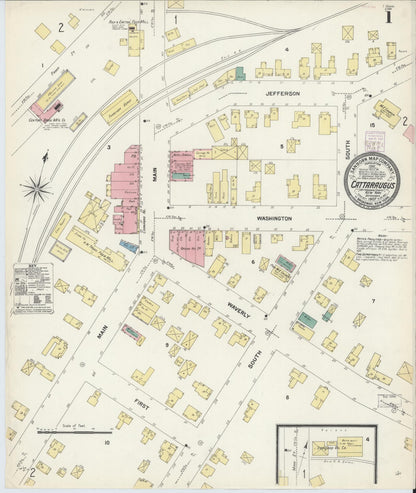 Sanborn Fire Insurance Map from Cattaraugus, Cattaraugus County, New York (1907), Sheet #0001 - Complete Map Set gallery image, historic Sanborn map, vintage wall art, New York New York