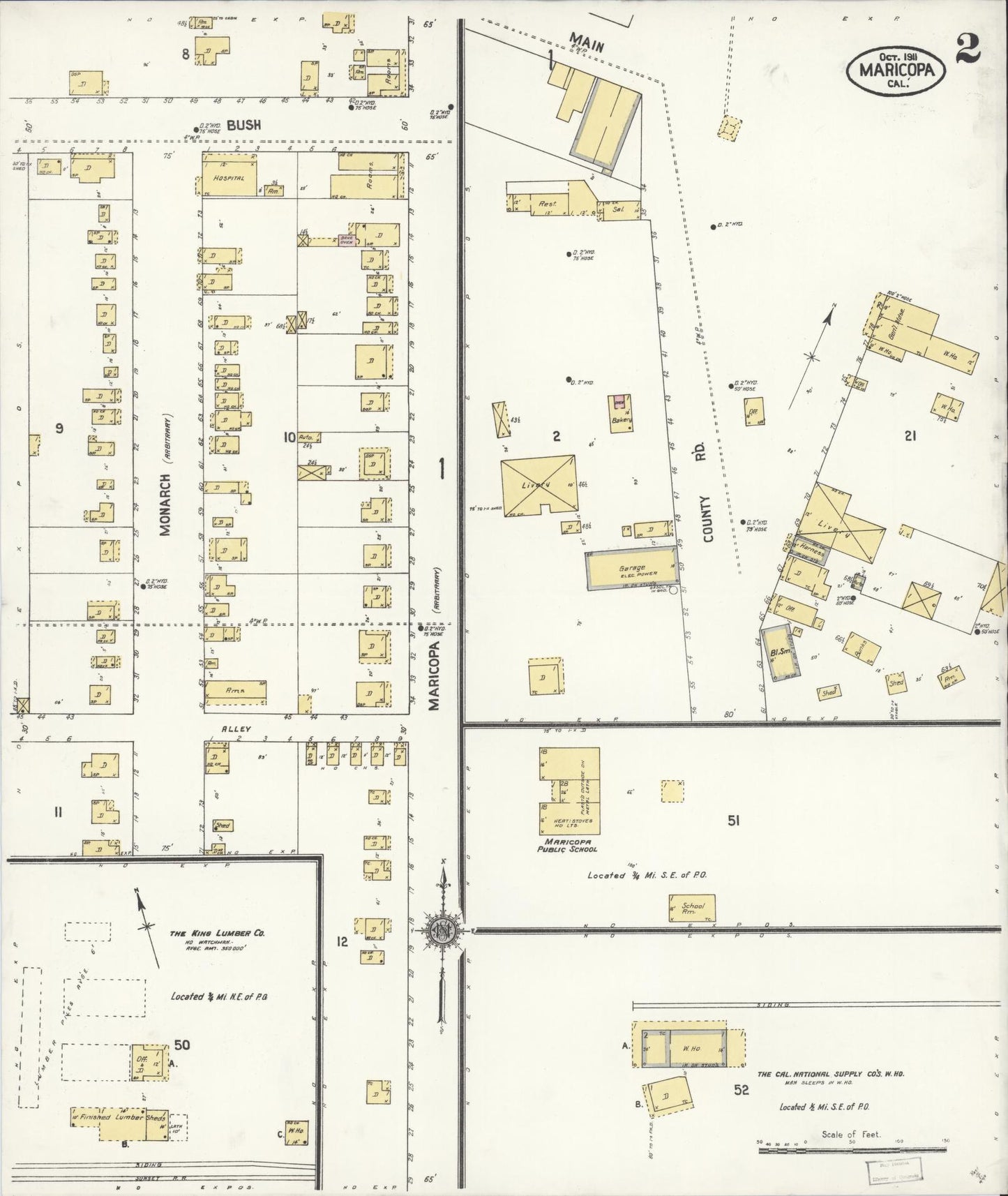 Sanborn Fire Insurance Map from Maricopa, Kern County, California (1911), Sheet #0002 - Complete Map Set gallery image, historic Sanborn map, vintage wall art, California California