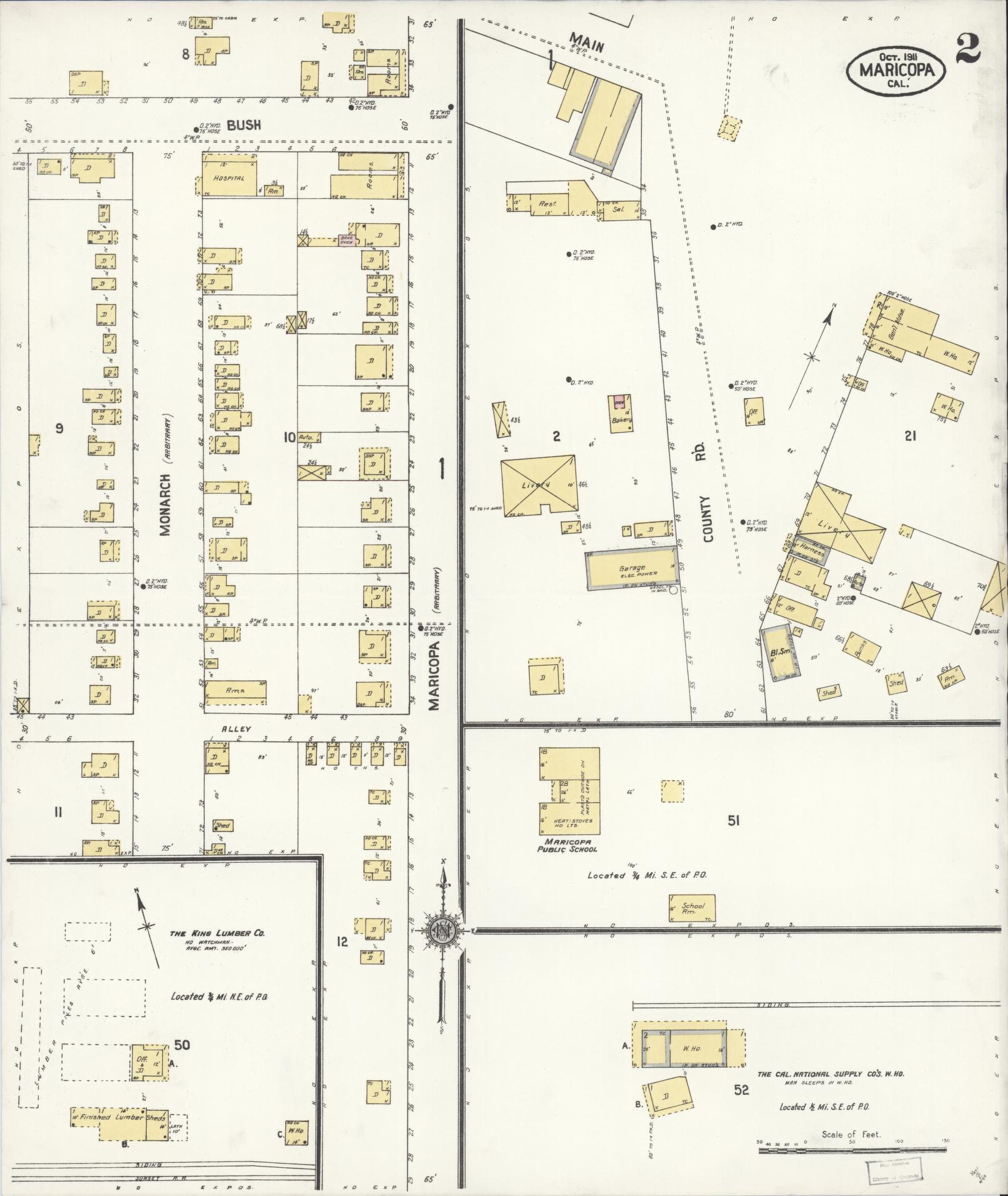 Sanborn Fire Insurance Map from Maricopa, Kern County, California (1911), Sheet #0002 - Complete Map Set gallery image, historic Sanborn map, vintage wall art, California California