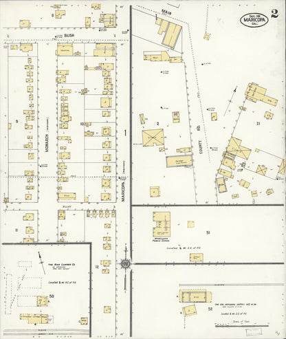 Sanborn Fire Insurance Map from Maricopa, Kern County, California (1911), Sheet #0002 - Complete Map Set gallery image, historic Sanborn map, vintage wall art, California California