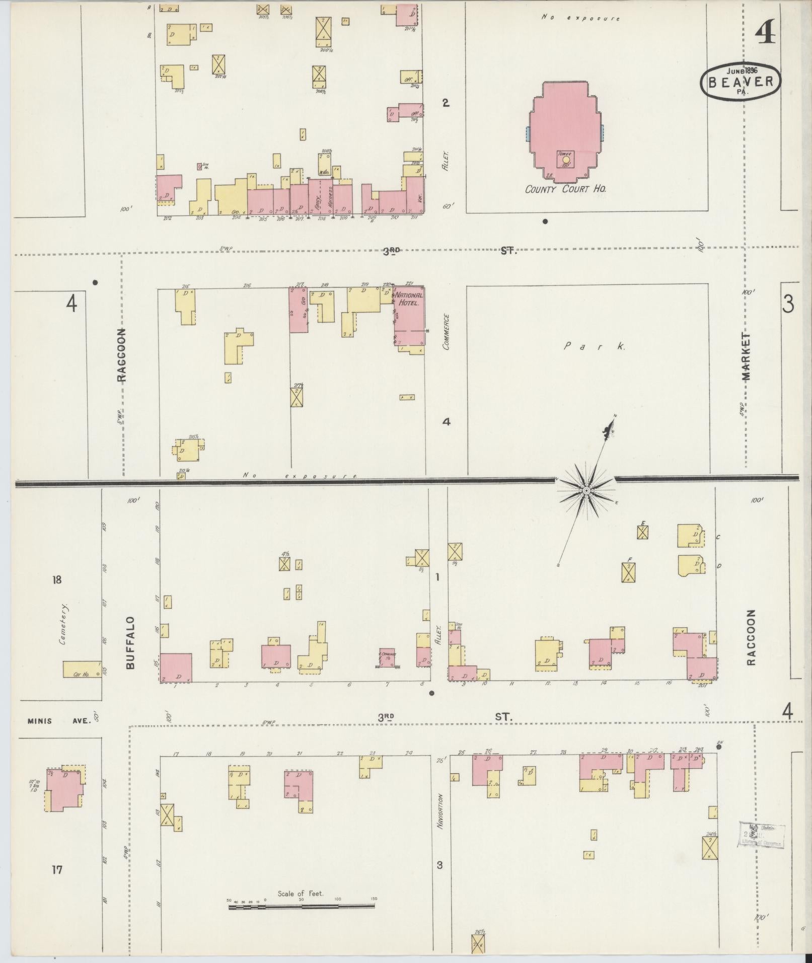 Sanborn Fire Insurance Map from Beaver, Beaver County, Pennsylvania (1896), Sheet #0004 - Historic Sanborn Fire Insurance Map Print, vintage old map wall art, antique decor, genealogy gift, Pennsylvania Pennsylvania map