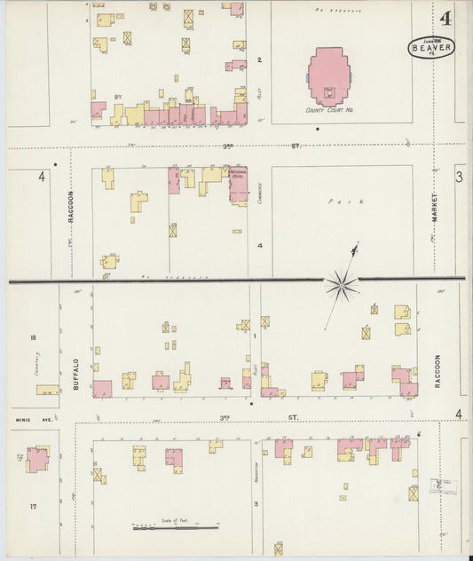 Sanborn Fire Insurance Map from Beaver, Beaver County, Pennsylvania (1896), Sheet #0004 - Historic Sanborn Fire Insurance Map Print, vintage old map wall art, antique decor, genealogy gift, Pennsylvania Pennsylvania map