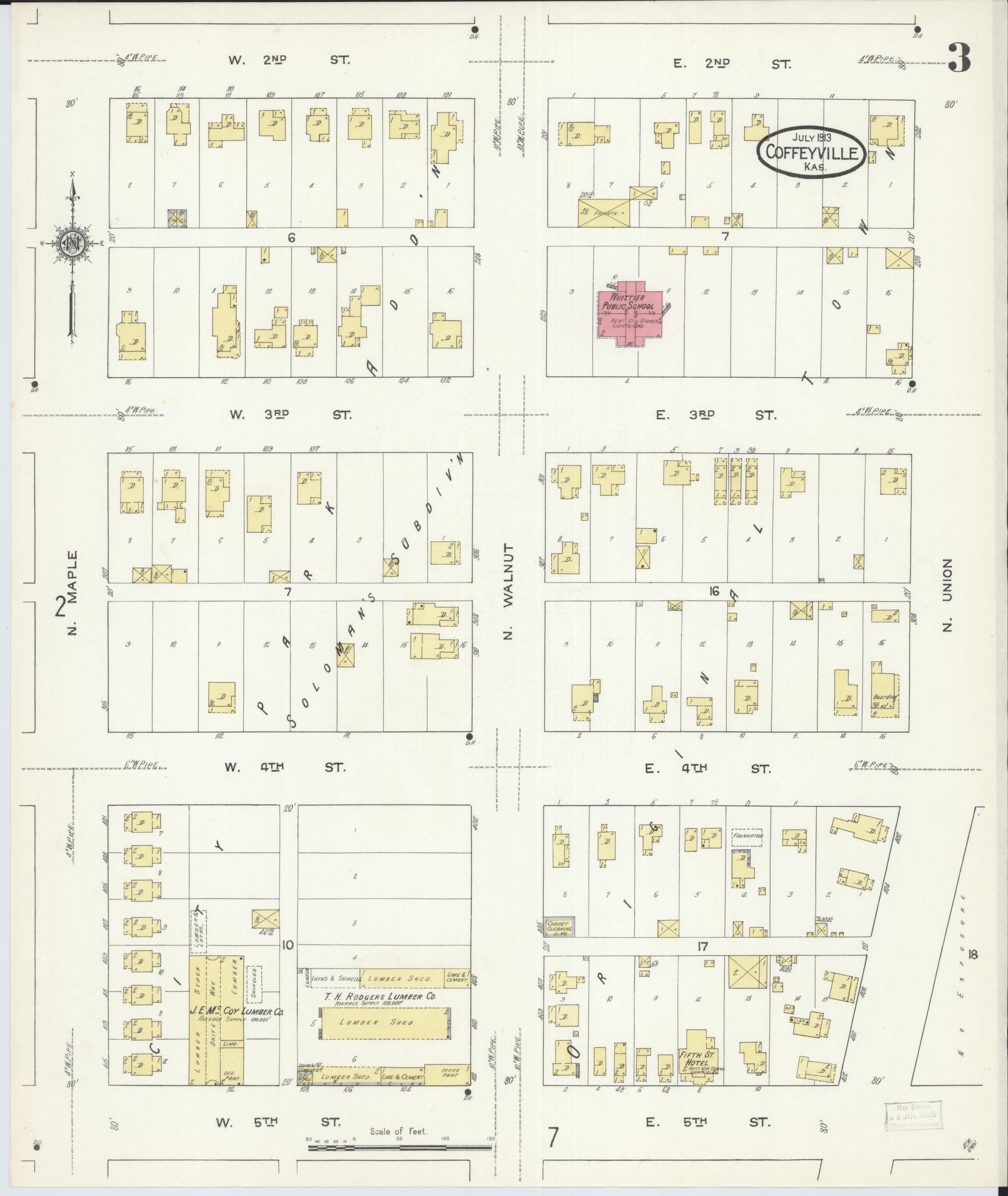 Sanborn Fire Insurance Map from Coffeyville, Montgomery County, Kansas (1913), Sheet #0003 - Complete Map Set gallery image, historic Sanborn map, vintage wall art, Kansas Kansas