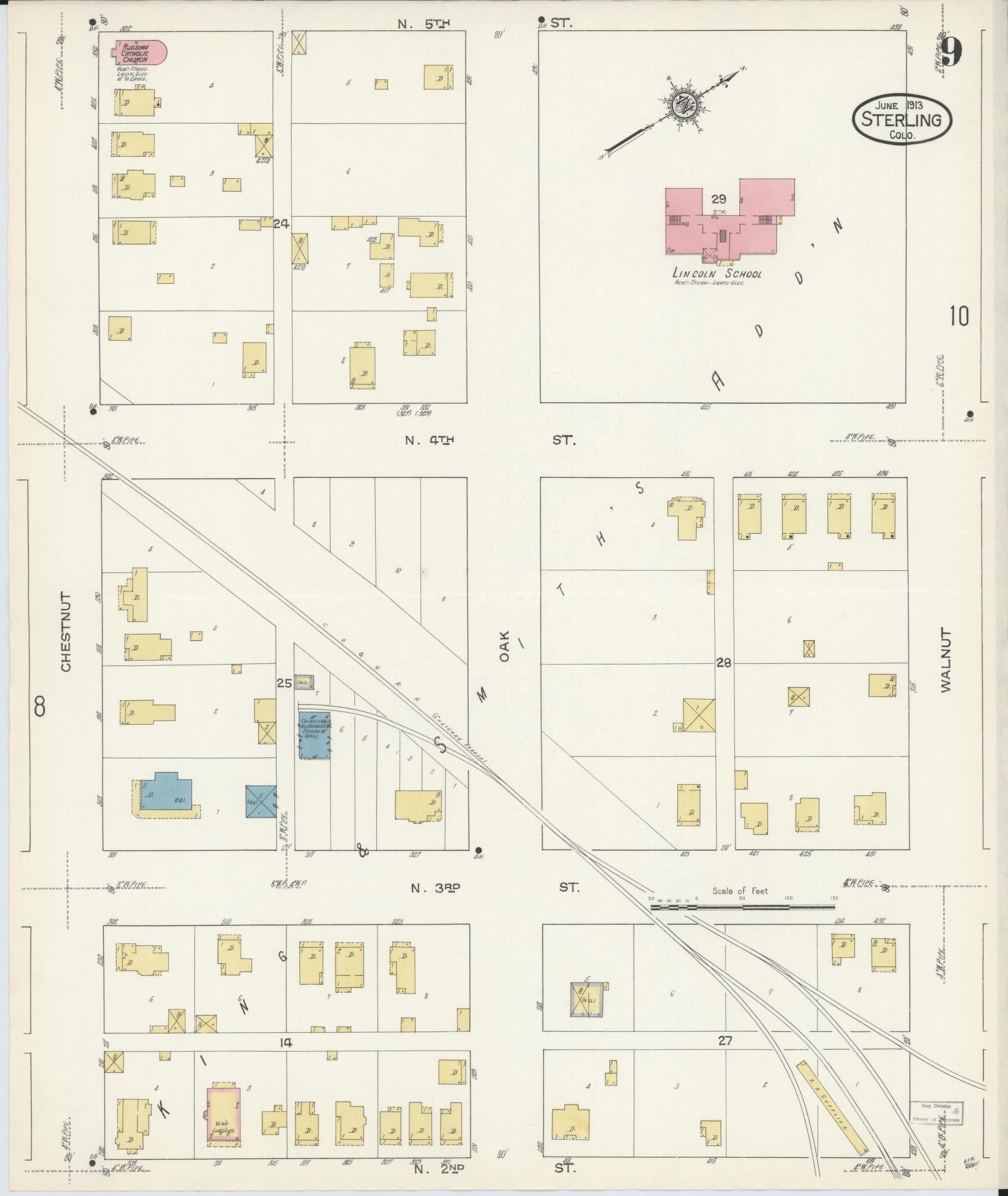 Sanborn Fire Insurance Map from Sterling, Logan County, Colorado (1913), Sheet #0009 - Historic Sanborn Fire Insurance Map Print, vintage old map wall art, antique decor, genealogy gift, Colorado Colorado map