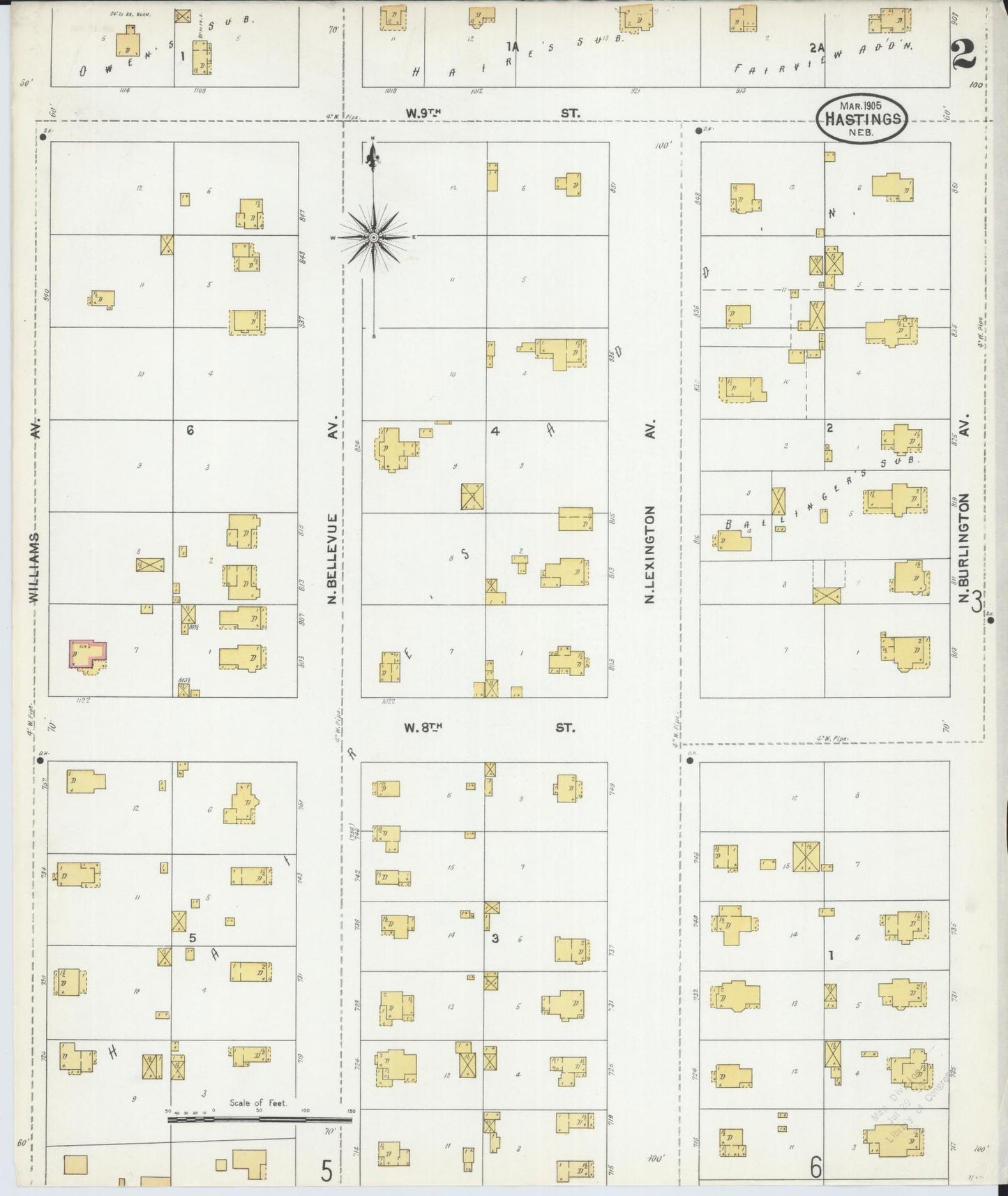 Sanborn Fire Insurance Map from Hastings, Adams County, Nebraska (1905), Sheet #0002 - Historic Sanborn Fire Insurance Map Print, vintage old map wall art, antique decor, genealogy gift, Nebraska Nebraska map