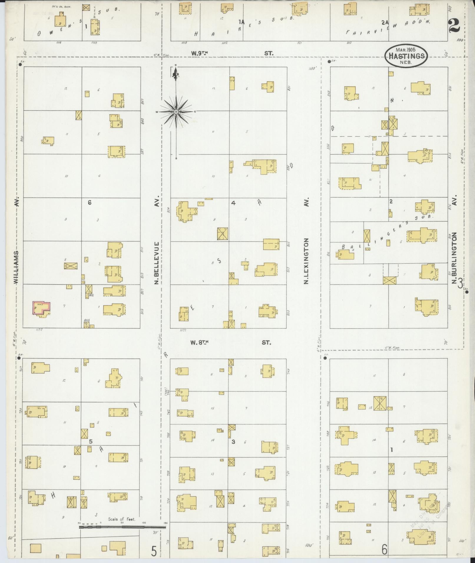 Sanborn Fire Insurance Map from Hastings, Adams County, Nebraska (1905), Sheet #0002 - Historic Sanborn Fire Insurance Map Print, vintage old map wall art, antique decor, genealogy gift, Nebraska Nebraska map