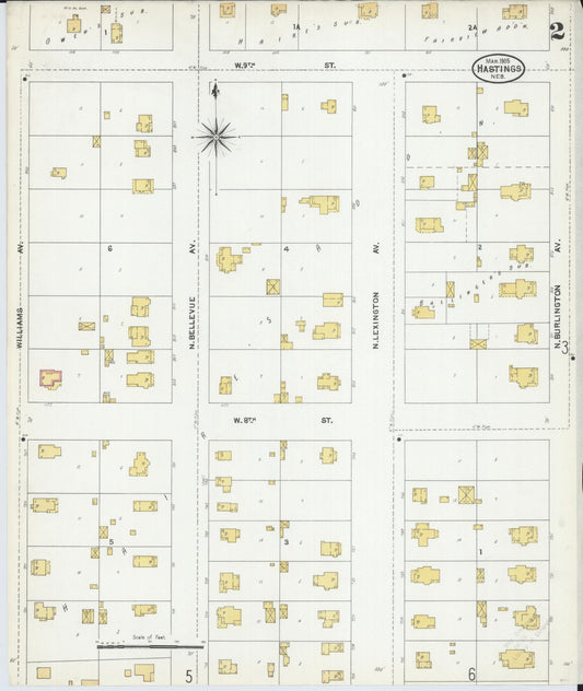 Sanborn Fire Insurance Map from Hastings, Adams County, Nebraska (1905), Sheet #0002 - Historic Sanborn Fire Insurance Map Print, vintage old map wall art, antique decor, genealogy gift, Nebraska Nebraska map