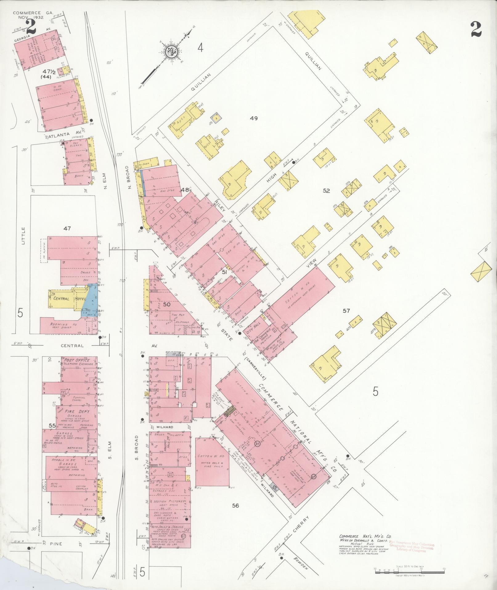 Sanborn Fire Insurance Map from Commerce, Jackson County, Georgia (1932), Sheet #0002 - Complete Map Set gallery image, historic Sanborn map, vintage wall art, Georgia Georgia