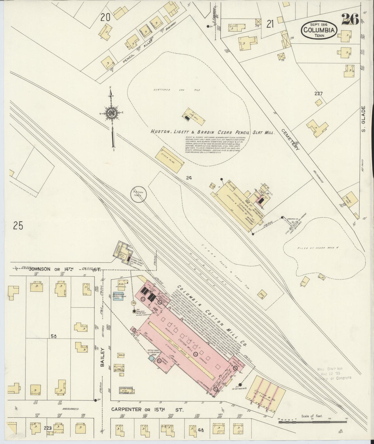 Sanborn Fire Insurance Map from Columbia, Maury County, Tennessee (1914), Sheet #0026 - Complete Map Set gallery image, historic Sanborn map, vintage wall art, Tennessee Tennessee