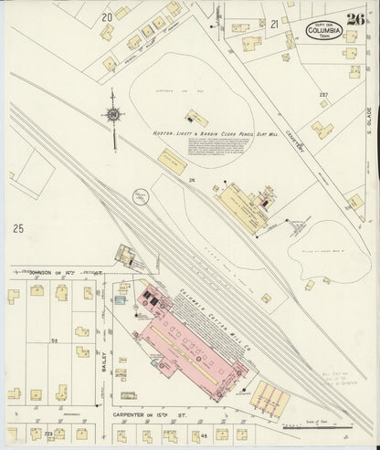Sanborn Fire Insurance Map from Columbia, Maury County, Tennessee (1914), Sheet #0026 - Complete Map Set gallery image, historic Sanborn map, vintage wall art, Tennessee Tennessee
