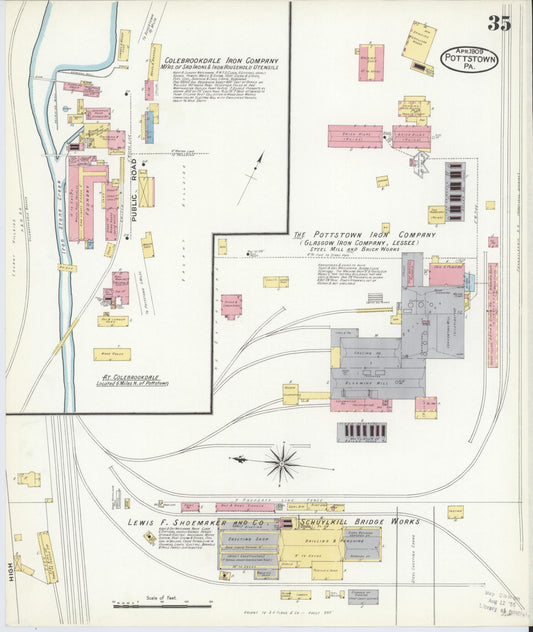 Sanborn Fire Insurance Map from Pottstown, Montgomery County, Pennsylvania (1909), Sheet #0035 - Historic Sanborn Fire Insurance Map Print, vintage old map wall art, antique decor, genealogy gift, Pennsylvania Pennsylvania map