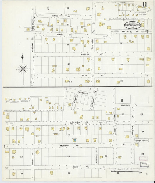 Sanborn Fire Insurance Map from Port Washington, Nassau County, New York (1909), Sheet #0011 - Historic Sanborn Fire Insurance Map Print, vintage old map wall art, antique decor, genealogy gift, New York New York map