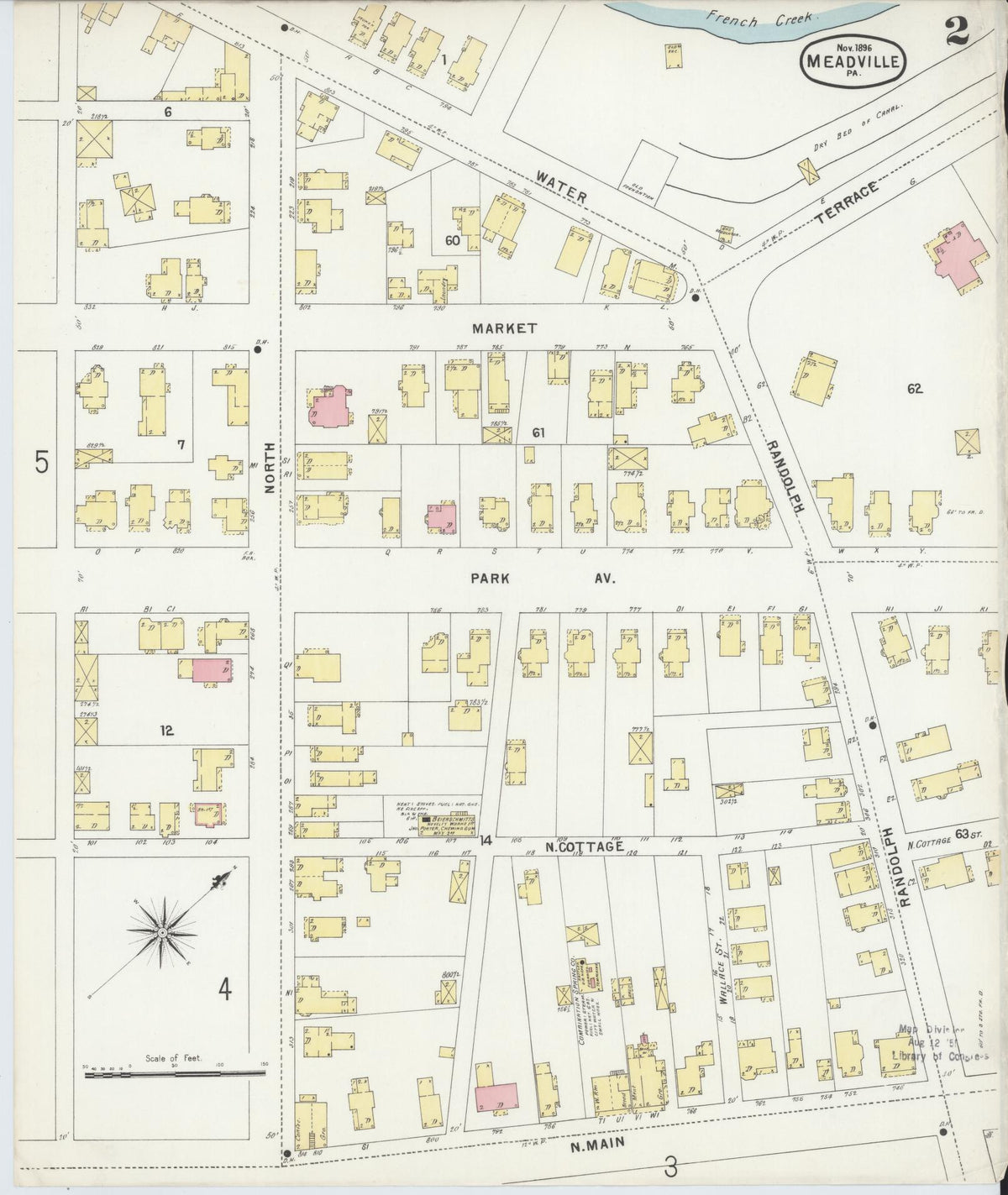 Sanborn Fire Insurance Map from Meadville, Crawford County, Pennsylvania (1896), Sheet #0002 - Complete Map Set gallery image, historic Sanborn map, vintage wall art, Pennsylvania Pennsylvania