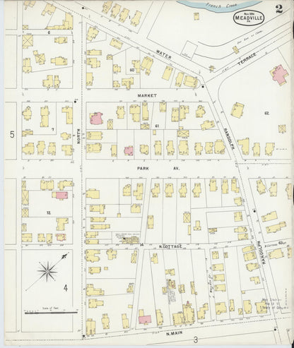 Sanborn Fire Insurance Map from Meadville, Crawford County, Pennsylvania (1896), Sheet #0002 - Complete Map Set gallery image, historic Sanborn map, vintage wall art, Pennsylvania Pennsylvania
