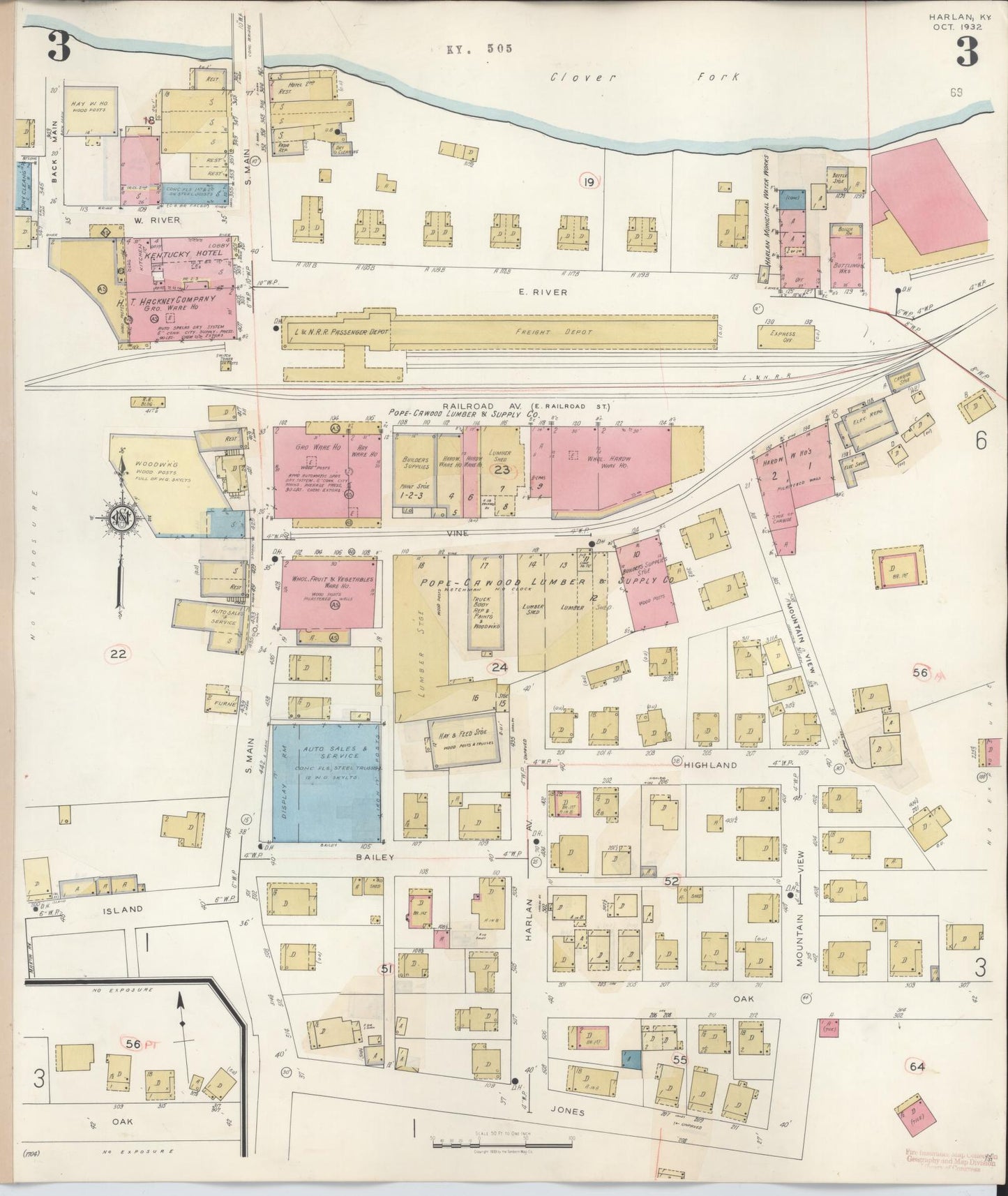Sanborn Fire Insurance Map from Harlan, Harlan County, Kentucky (1947), Sheet #0003 - Historic Sanborn Fire Insurance Map Print, vintage old map wall art, antique decor, genealogy gift, Kentucky Kentucky map