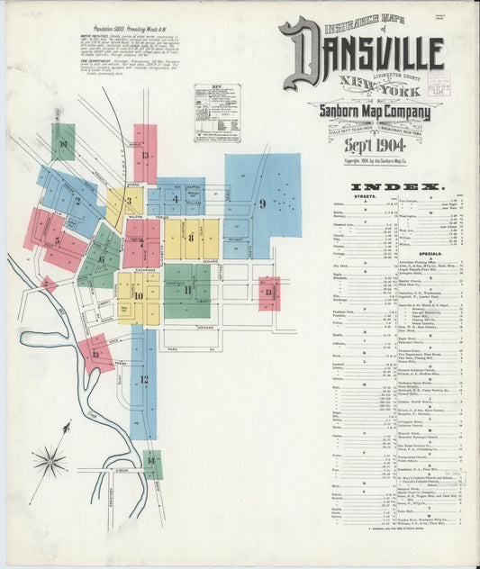 Sanborn Fire Insurance Map from Dansville, Livingston County, New York (1904), Sheet #0001 - Complete Map Set gallery image, historic Sanborn map, vintage wall art, New York New York