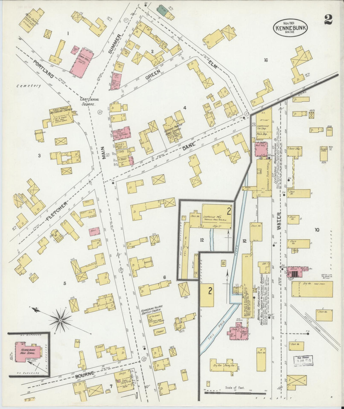 Sanborn Fire Insurance Map from Kennebunk, York County, Maine (1901), Sheet #0002 - Historic Sanborn Fire Insurance Map Print, vintage old map wall art, antique decor, genealogy gift, Maine Maine map