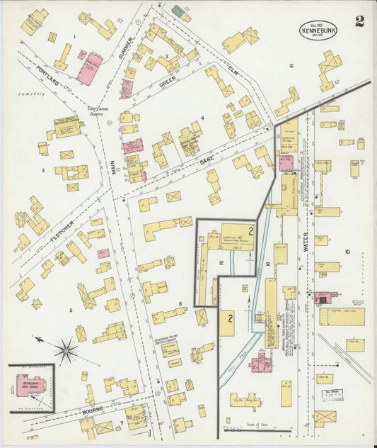 Sanborn Fire Insurance Map from Kennebunk, York County, Maine (1901), Sheet #0002 - Historic Sanborn Fire Insurance Map Print, vintage old map wall art, antique decor, genealogy gift, Maine Maine map