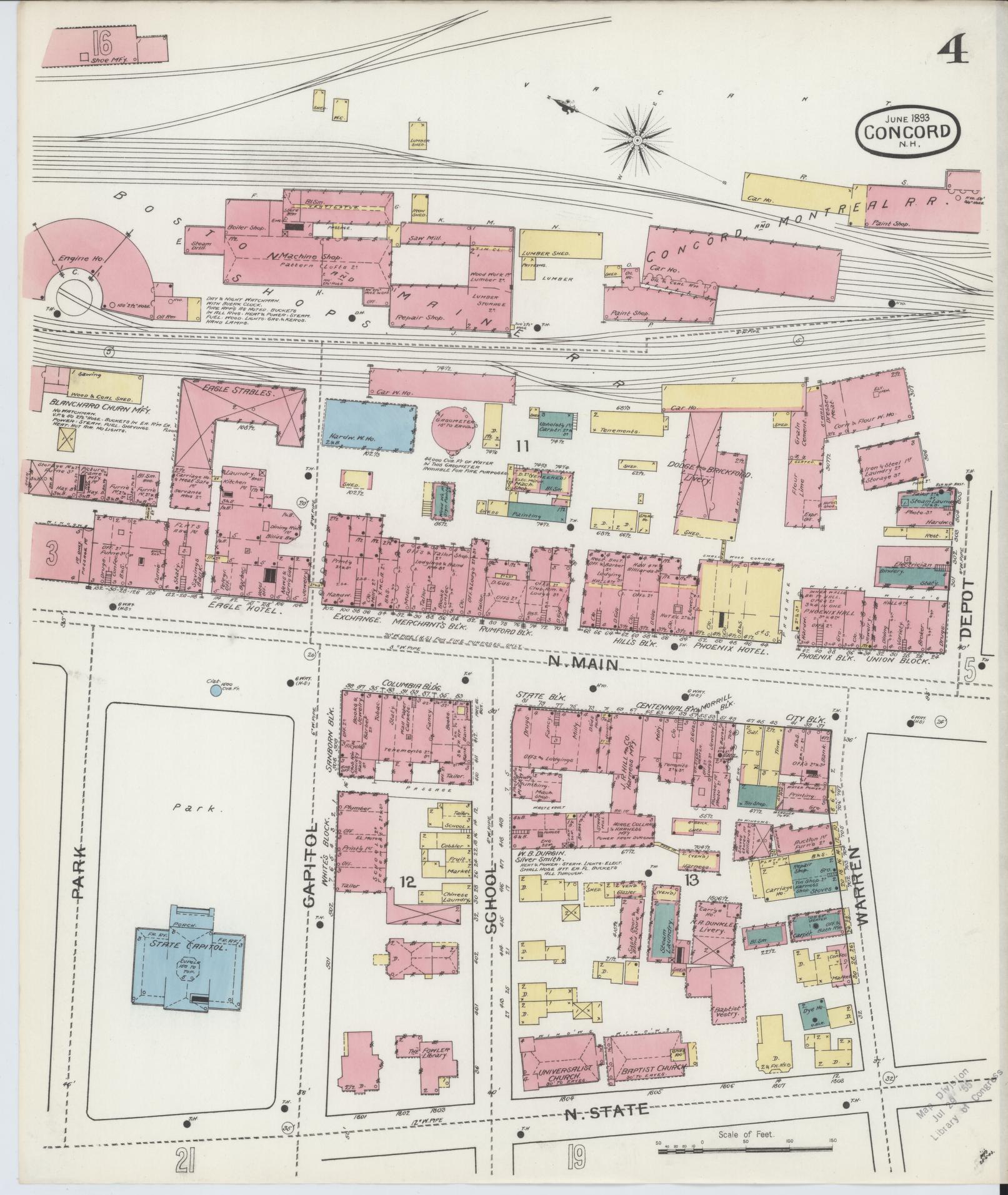 Sanborn Fire Insurance Map from Concord, Merrimack County, New Hampshire (1893), Sheet #0004 - Complete Map Set gallery image, historic Sanborn map, vintage wall art, New Hampshire New Hampshire