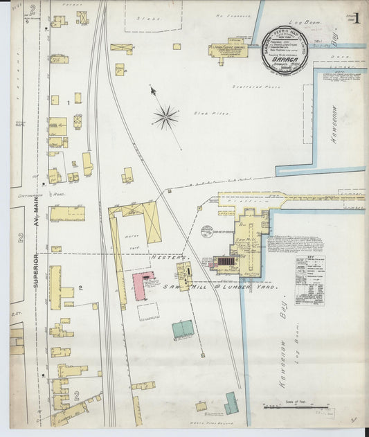Sanborn Fire Insurance Map from Baraga, Baraga County, Michigan (1892), Sheet #0001 - Complete Map Set gallery image, historic Sanborn map, vintage wall art, Michigan Michigan