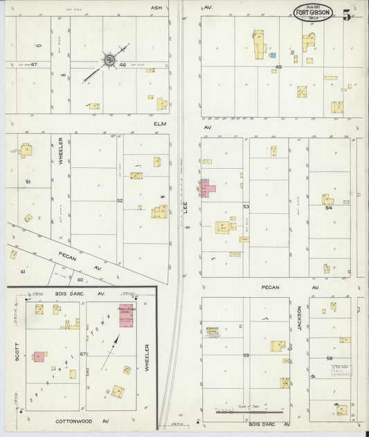 Sanborn Fire Insurance Map from Fort Gibson, Muskogee County, Oklahoma (1915), Sheet #0005 - Historic Sanborn Fire Insurance Map Print, vintage old map wall art, antique decor, genealogy gift, Oklahoma Oklahoma map