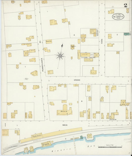 Sanborn Fire Insurance Map from Niantic, New London County, Connecticut (1903), Sheet #0002 - Historic Sanborn Fire Insurance Map Print, vintage old map wall art, antique decor, genealogy gift, Connecticut Connecticut map