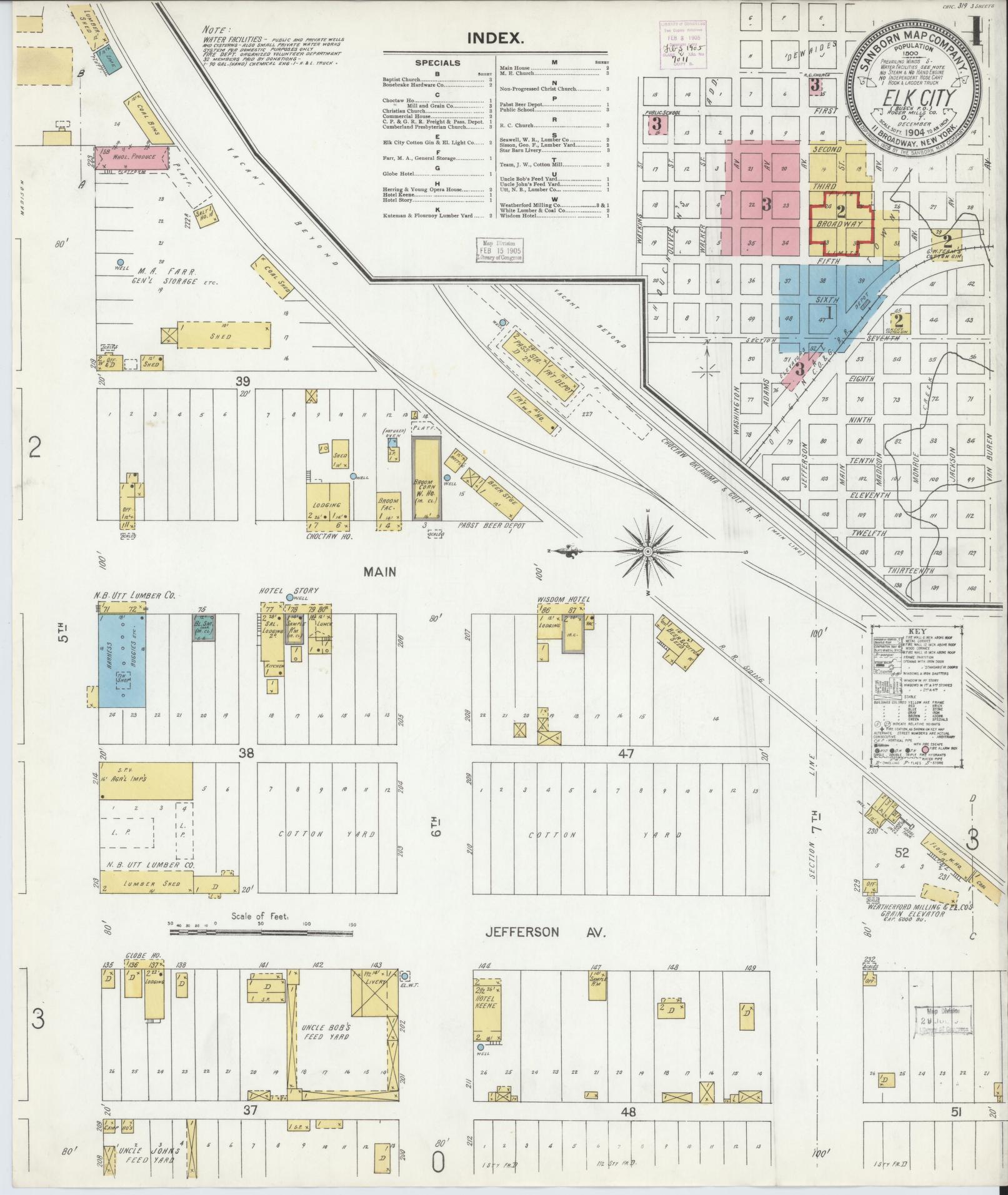 Sanborn Fire Insurance Map from Elk City, Beckham County, Oklahoma (1904), Sheet #0001 - Historic Sanborn Fire Insurance Map Print, vintage old map wall art, antique decor, genealogy gift, Oklahoma Oklahoma map
