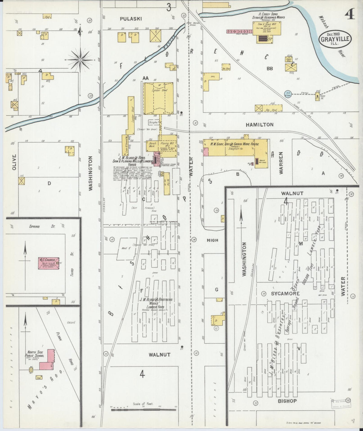 Sanborn Fire Insurance Map from Grayville, White And Edwards Counties, Illinois (1900), Sheet #0004 - Historic Sanborn Fire Insurance Map Print, vintage old map wall art, antique decor, genealogy gift, Illinois Illinois map
