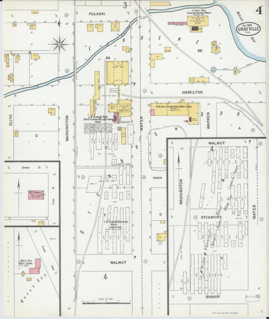 Sanborn Fire Insurance Map from Grayville, White And Edwards Counties, Illinois (1900), Sheet #0004 - Historic Sanborn Fire Insurance Map Print, vintage old map wall art, antique decor, genealogy gift, Illinois Illinois map