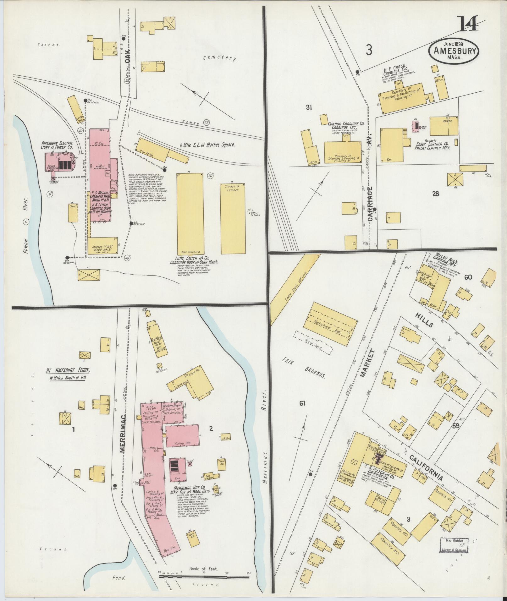 Sanborn Fire Insurance Map from Amesbury, Essex County, Massachusetts (1899), Sheet #0014 - Complete Map Set gallery image, historic Sanborn map, vintage wall art, Massachusetts Massachusetts