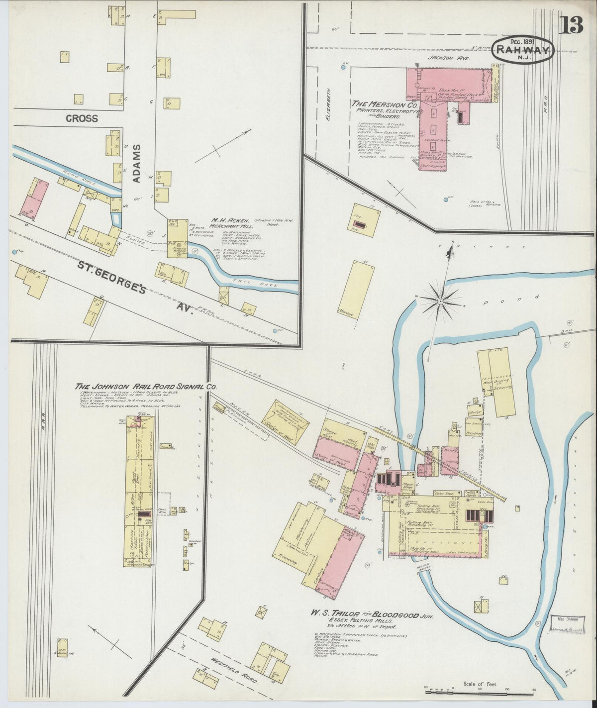 Sanborn Fire Insurance Map from Rahway, Union County, New Jersey (1891), Sheet #0013 - Complete Map Set gallery image, historic Sanborn map, vintage wall art, New Jersey New Jersey