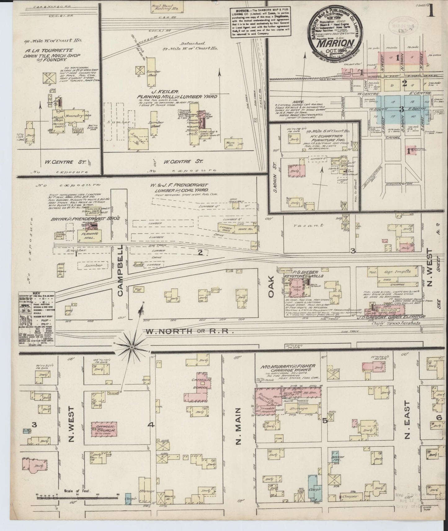 Sanborn Fire Insurance Map from Marion, Marion County, Ohio (1884), Sheet #0001 - Complete Map Set gallery image, historic Sanborn map, vintage wall art, Ohio Ohio