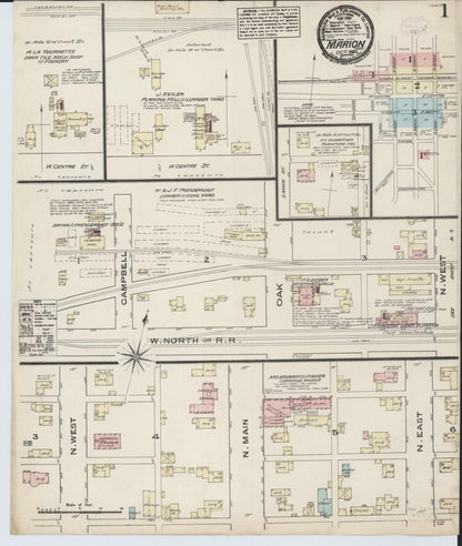 Sanborn Fire Insurance Map from Marion, Marion County, Ohio (1884), Sheet #0001 - Complete Map Set gallery image, historic Sanborn map, vintage wall art, Ohio Ohio