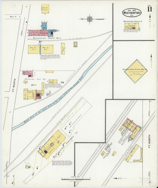Sanborn Fire Insurance Map from Weatherford, Parker County, Texas (1921), Sheet #0011 - Historic Sanborn Fire Insurance Map Print, vintage old map wall art, antique decor, genealogy gift, Texas Texas map