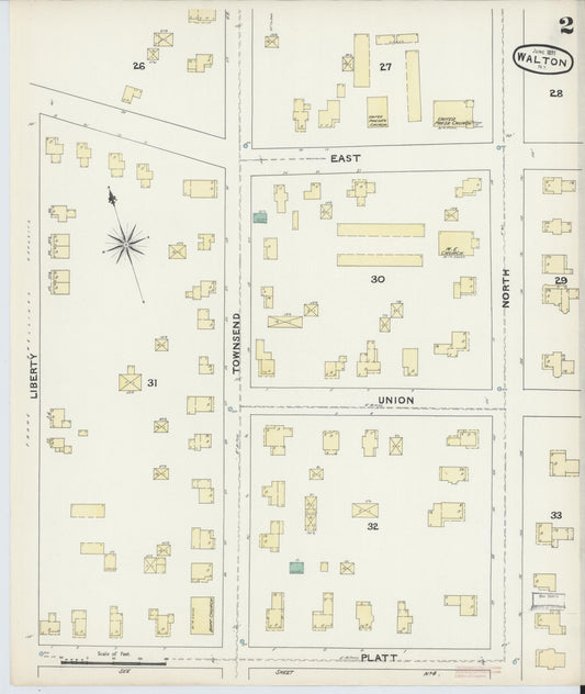 Sanborn Fire Insurance Map from Walton, Delaware County, New York (1891), Sheet #0002 - Historic Sanborn Fire Insurance Map Print, vintage old map wall art, antique decor, genealogy gift, Walton Delaware map