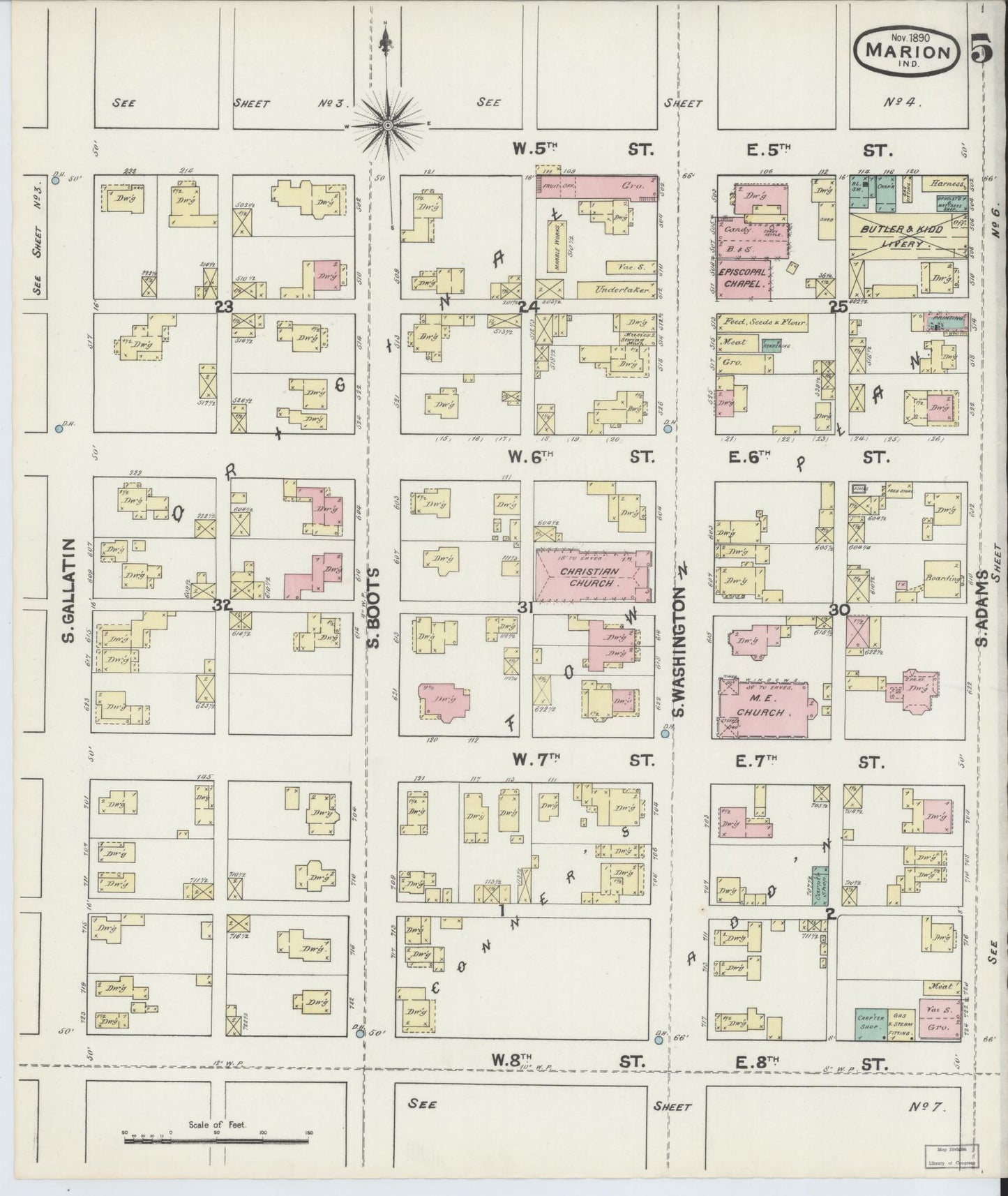 Sanborn Fire Insurance Map from Marion, Grant County, Indiana (1890), Sheet #0005 - Historic Sanborn Fire Insurance Map Print, vintage old map wall art, antique decor, genealogy gift, Indiana Indiana map