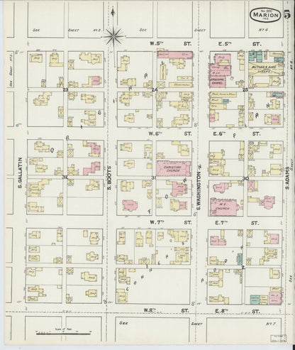 Sanborn Fire Insurance Map from Marion, Grant County, Indiana (1890), Sheet #0005 - Historic Sanborn Fire Insurance Map Print, vintage old map wall art, antique decor, genealogy gift, Indiana Indiana map