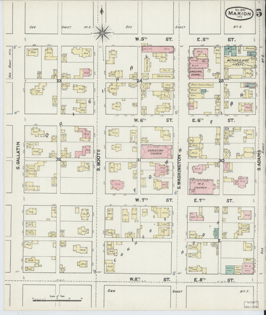 Sanborn Fire Insurance Map from Marion, Grant County, Indiana (1890), Sheet #0005 - Historic Sanborn Fire Insurance Map Print, vintage old map wall art, antique decor, genealogy gift, Indiana Indiana map