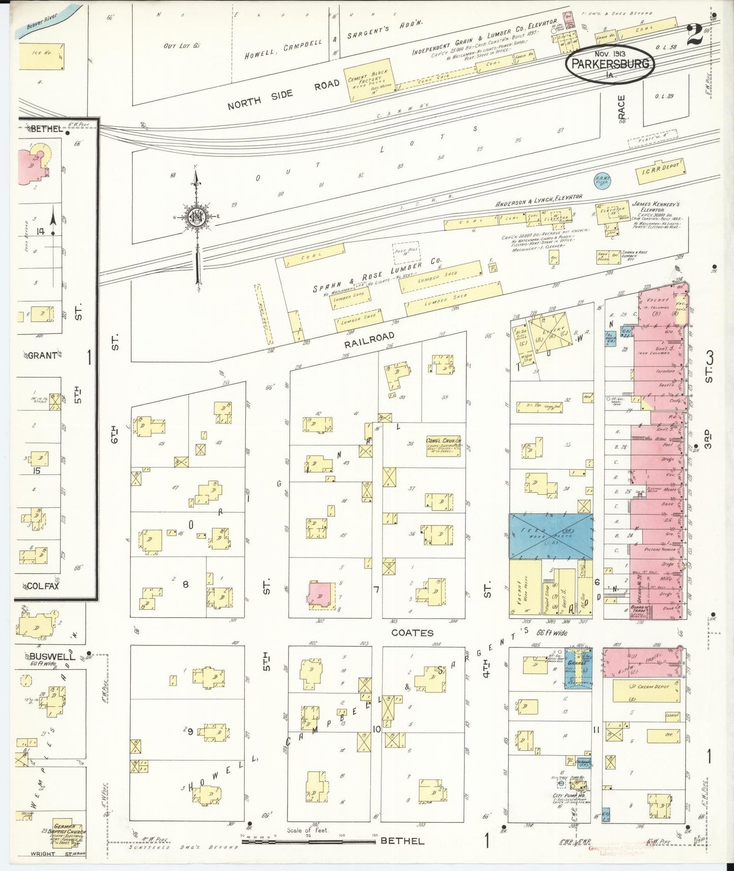 Sanborn Fire Insurance Map from Parkersburg, Butler County, Iowa (1913), Sheet #0002 - Historic Sanborn Fire Insurance Map Print, vintage old map wall art