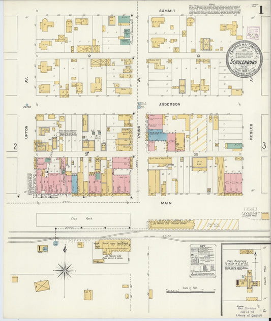 Sanborn Fire Insurance Map from Schulenburg, Fayette County, Texas (1906), Sheet #0001 - Complete Map Set gallery image, historic Sanborn map, vintage wall art, Texas Texas