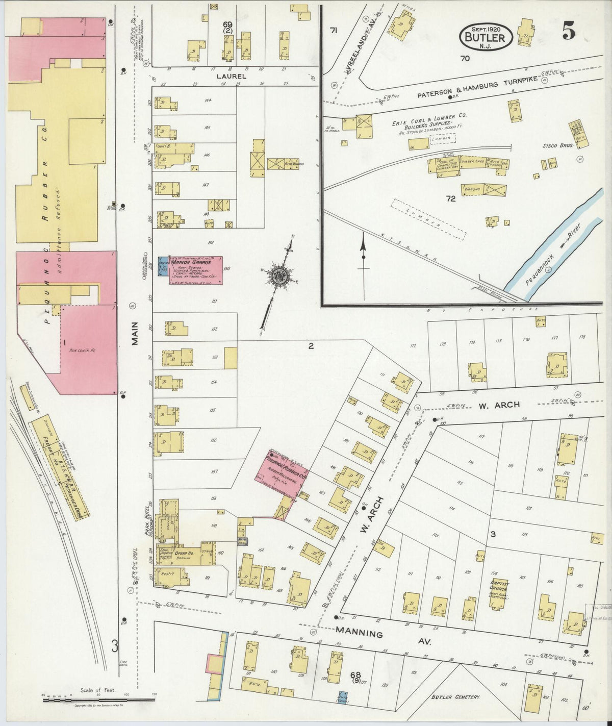 Sanborn Fire Insurance Map from Butler, Morris County, New Jersey (1920), Sheet #0005 - Complete Map Set gallery image, historic Sanborn map, vintage wall art, New Jersey New Jersey