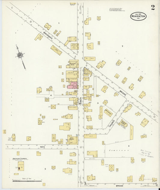 Sanborn Fire Insurance Map from Monroeton, Bradford County, Pennsylvania (1911), Sheet #0002 - Historic Sanborn Fire Insurance Map Print, vintage old map wall art, antique decor, genealogy gift, Pennsylvania Pennsylvania map