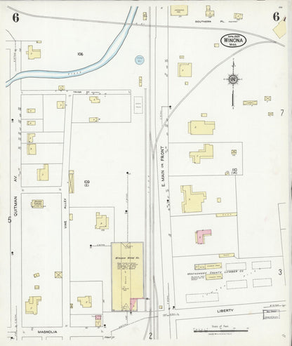 Sanborn Fire Insurance Map from Winona, Montgomery County, Mississippi (1925), Sheet #0006 - Complete Map Set gallery image, historic Sanborn map, vintage wall art, Mississippi Mississippi