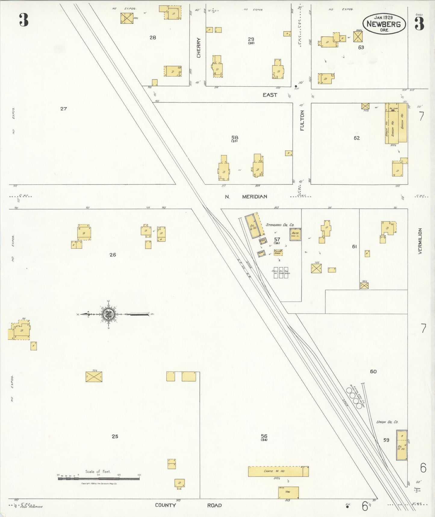 Sanborn Fire Insurance Map from Newberg, Yamhill County, Oregon (1929), Sheet #0003 - Complete Map Set gallery image, historic Sanborn map, vintage wall art, Oregon Oregon