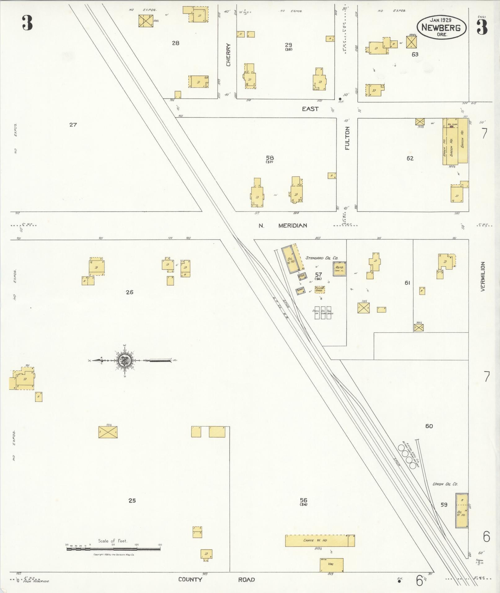 Sanborn Fire Insurance Map from Newberg, Yamhill County, Oregon (1929), Sheet #0003 - Complete Map Set gallery image, historic Sanborn map, vintage wall art, Oregon Oregon