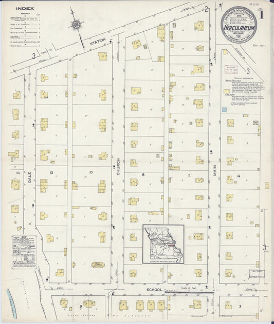 Sanborn Fire Insurance Map from Herculaneum, Jefferson County, Missouri (1915), Sheet #0001 - Historic Sanborn Fire Insurance Map Print, vintage old map wall art, antique decor, genealogy gift, Missouri Missouri map