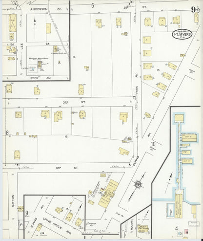 Sanborn Fire Insurance Map from Fort Myers, Lee County, Florida (1914), Sheet #0009 - Historic Sanborn Fire Insurance Map Print, vintage old map wall art, antique decor, genealogy gift, Florida Florida map