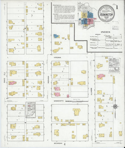 Sanborn Fire Insurance Map from Remington, Jasper County, Indiana (1919), Sheet #0001 - Complete Map Set gallery image, historic Sanborn map, vintage wall art, Indiana Indiana