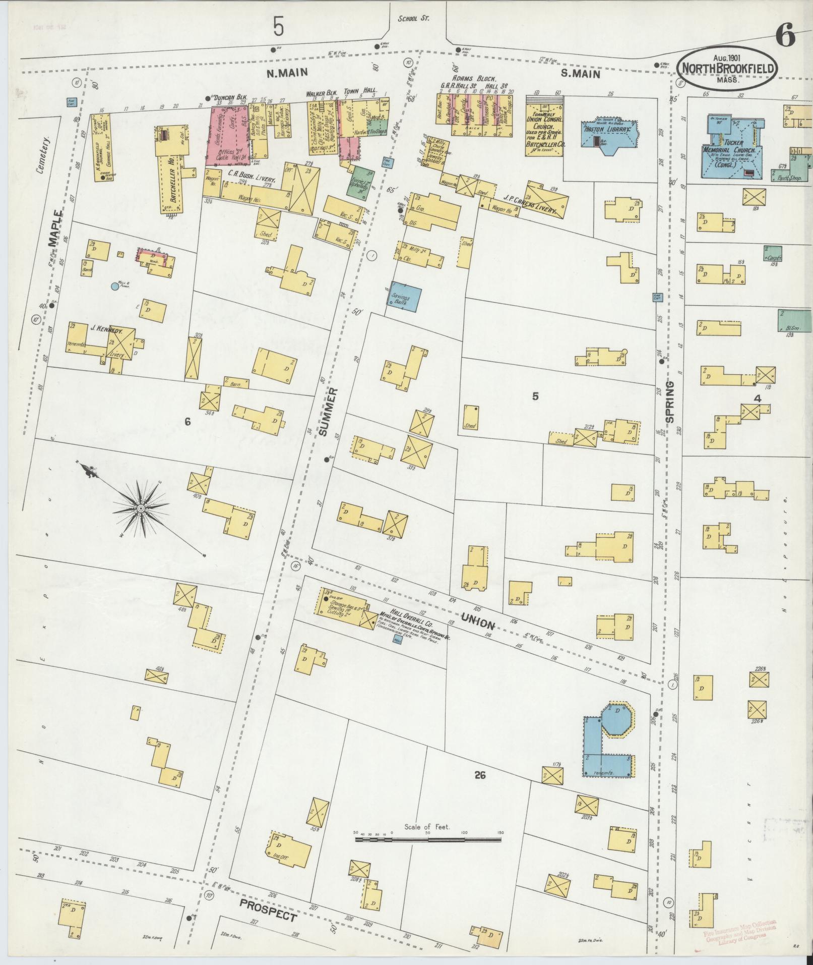Sanborn Fire Insurance Map from North Brookfield, Worcester County, Massachusetts (1901), Sheet #0006 - Complete Map Set gallery image, historic Sanborn map, vintage wall art, Massachusetts Massachusetts